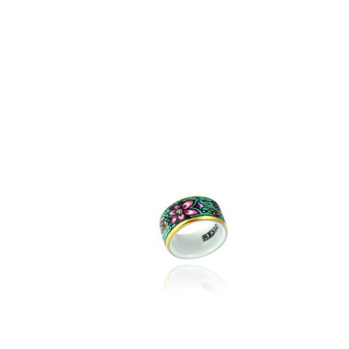 ZEMA – Zöld szecessziós gyűrű 2 méret- kb. 54-es és kb. 58-as, 11 mm széles dekorált rész