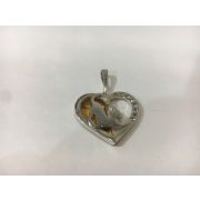 Borostyán köves ezüst szív medál-Ugró macska