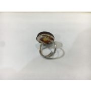 Borostyán köves ezüst  gyűrű-Virág
