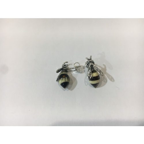 Borostyán köves ezüst kis méhecske  fülbevaló 
