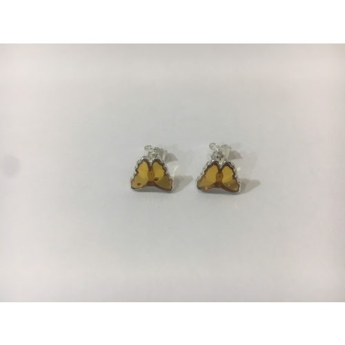 Borostyán köves ezüst fülbevaló – Pillangó