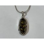 Borostyán köves ezüst medál – Mohazöld félgömb