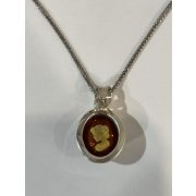 Borostyán köves ezüst  medál-Kis Kámeo