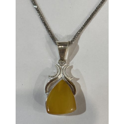 Borostyán köves ezüst  medál-Napraforgó