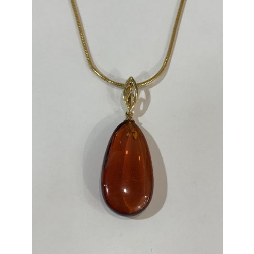 Borostyán köves aranyozott ezüst medál – Cukorcsepp