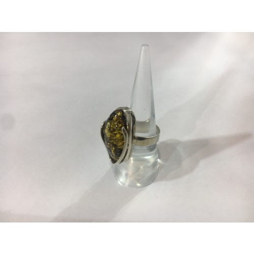 Borostyán köves ezüst gyűrű – Mohás kacs