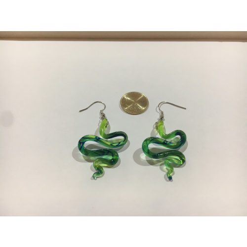 JT. ÜVEG-Kígyó tengeri zöld akasztós fülbevaló